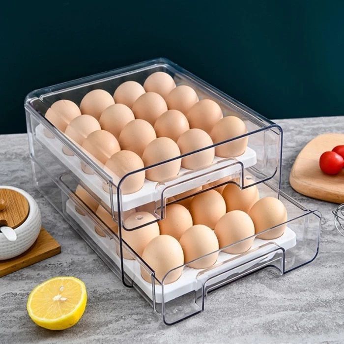 Jual Box Penyimpanan Telur Sekat 2 Tingkat / Meta Egg Organizer / Rak ...