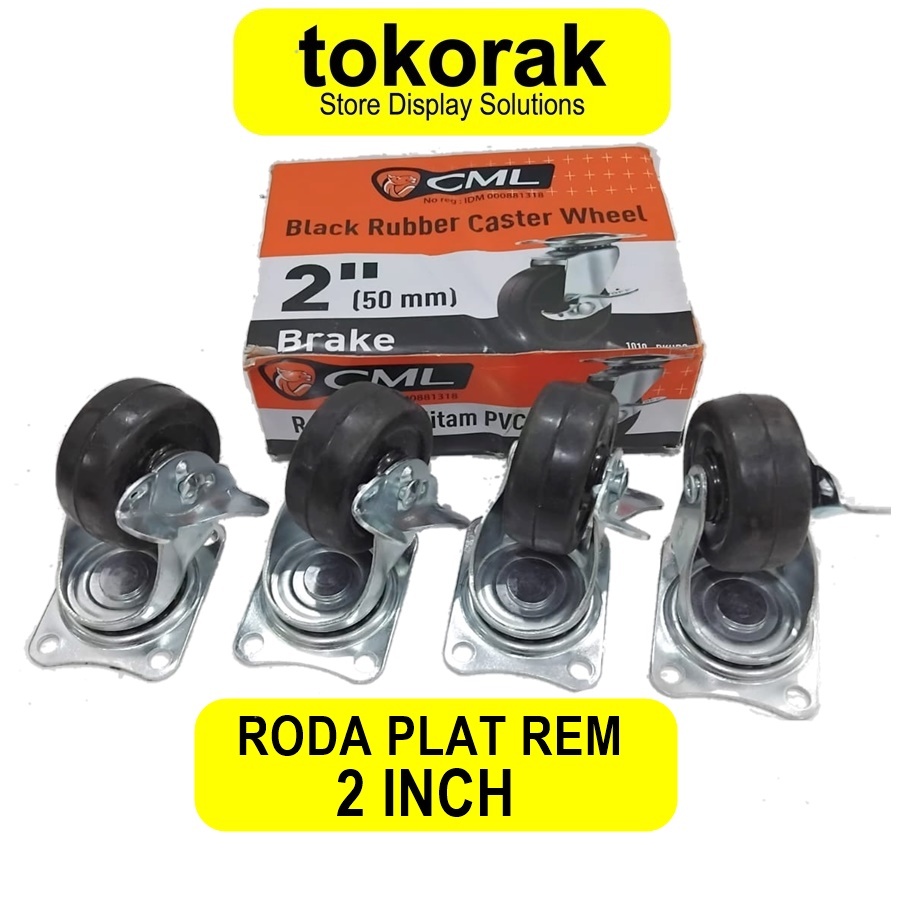 Jual RODA 2 INCH PLAT REM KARET HITAM CAMEL - RODA ETALASE 2