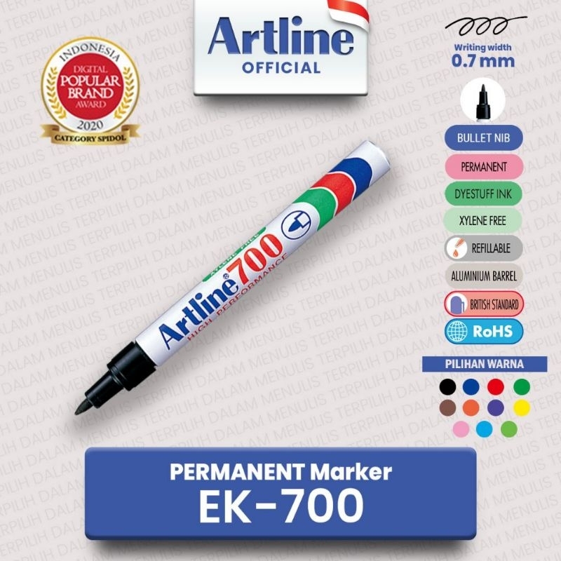 Artline Ek700 Permanent Marker – 0,7 Mm Rundspitze, Wasserdicht, Mit Clip, Schlankes Aluminium-Gehäuse