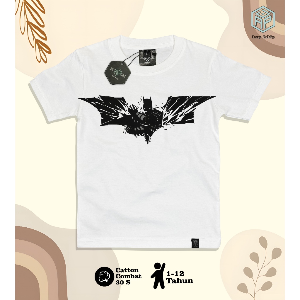 Character Batman Logo Foil Tengah Kaos Lengan Pendek Anak Laki-Laki