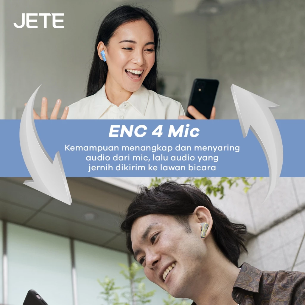 TWS Bluetooth ENC with 4 Mic JETE CS5 BT 5.3 IPX4 Playtime 20H - Garansi 2 Tahun