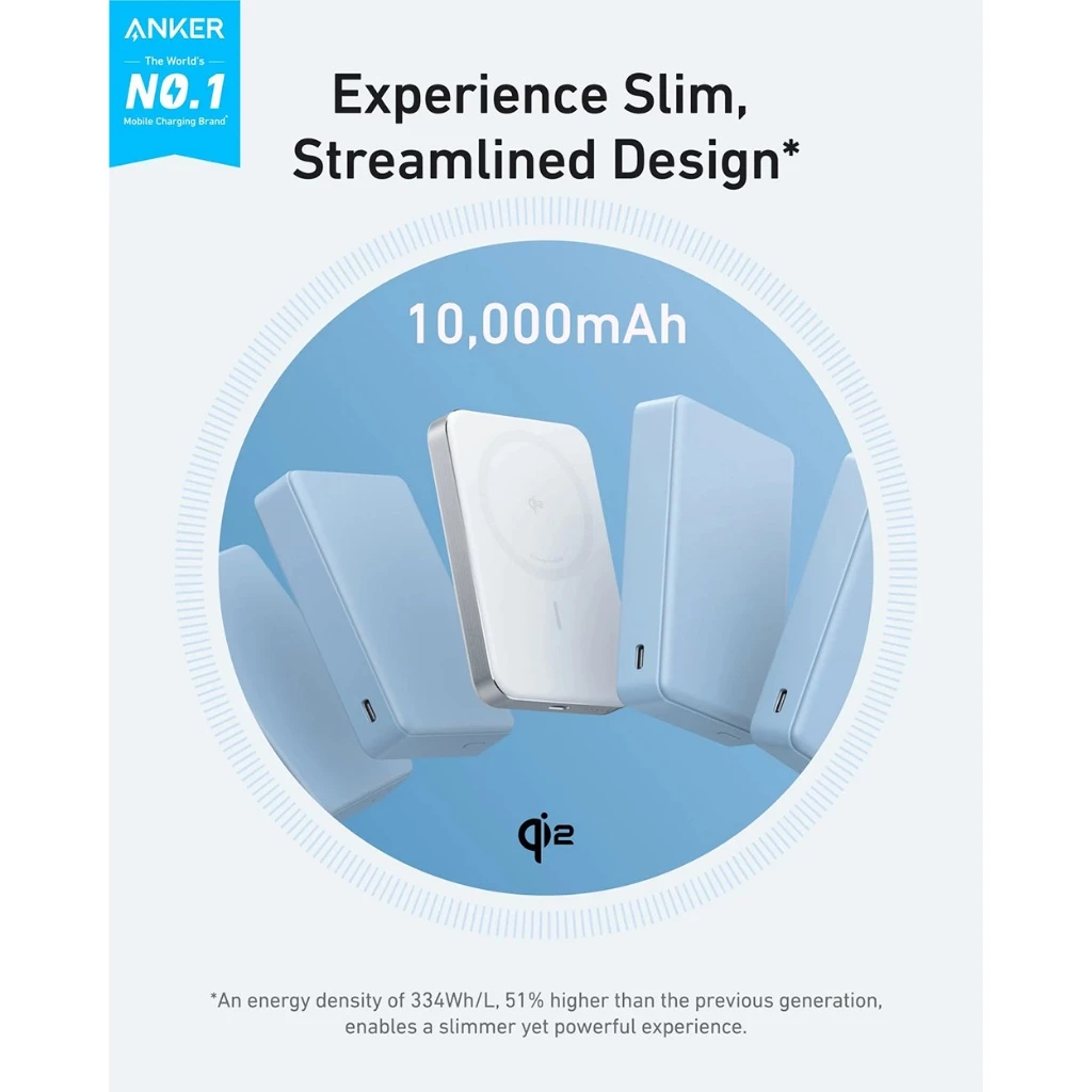 Anker MagGo Wireless Power Bank Magnetic Magsafe 15W Ultra slim, Qi2 Fast Charging Type C PD 10000 mAh - A1664