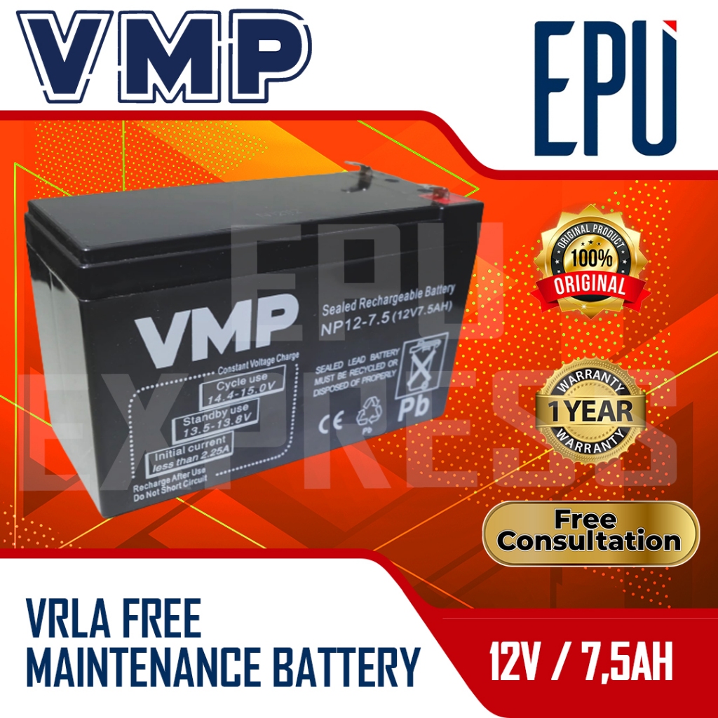 Aki UPS VMP 12V 7.5AH 7AH 7.2AH Baterai UPS Aki Kering Batere Battery VRLA