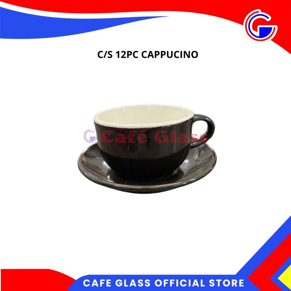 Set Cangkir Keramik & Lepek 12 Pcs - Cangkir Kopi Whiteline 300Ml - Café, Resto, Usaha Kopi, Kado
