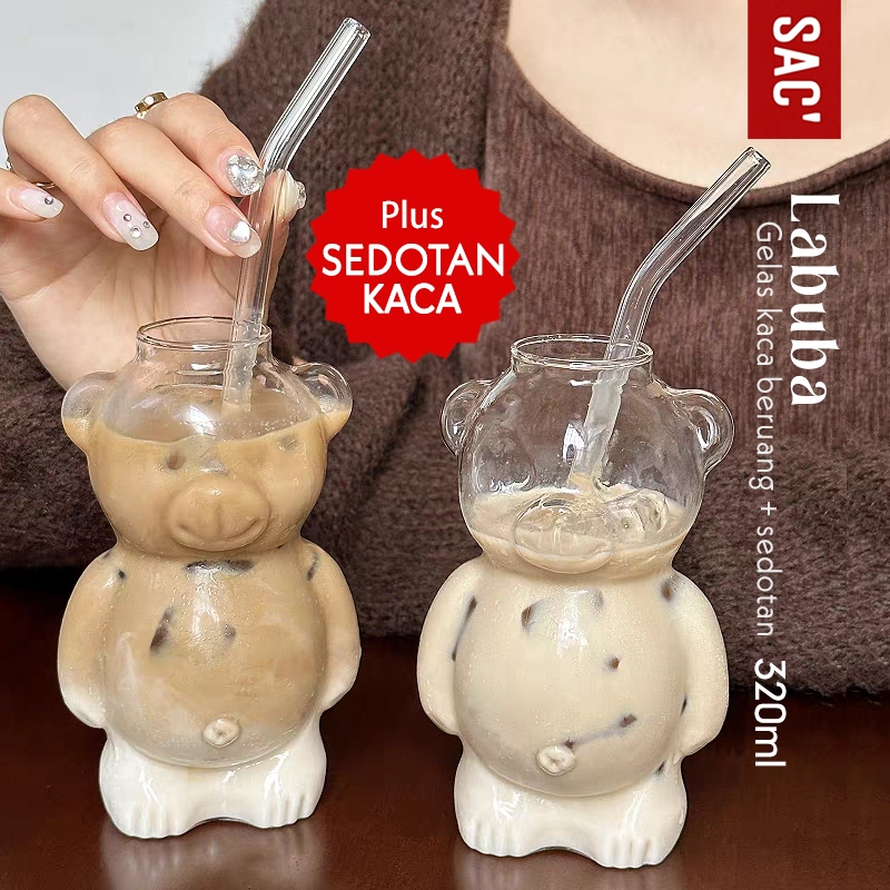 Jual LABUBA Gelas Kaca Gelas Matcha Gelas Kopi Gelas Tumbler Lucu Plus ...