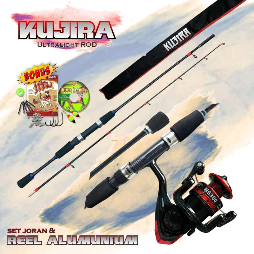 Jual Set Pancing Joran Kolam Ajiro Kujira Medium Fiber solid 8-17lb dan ...