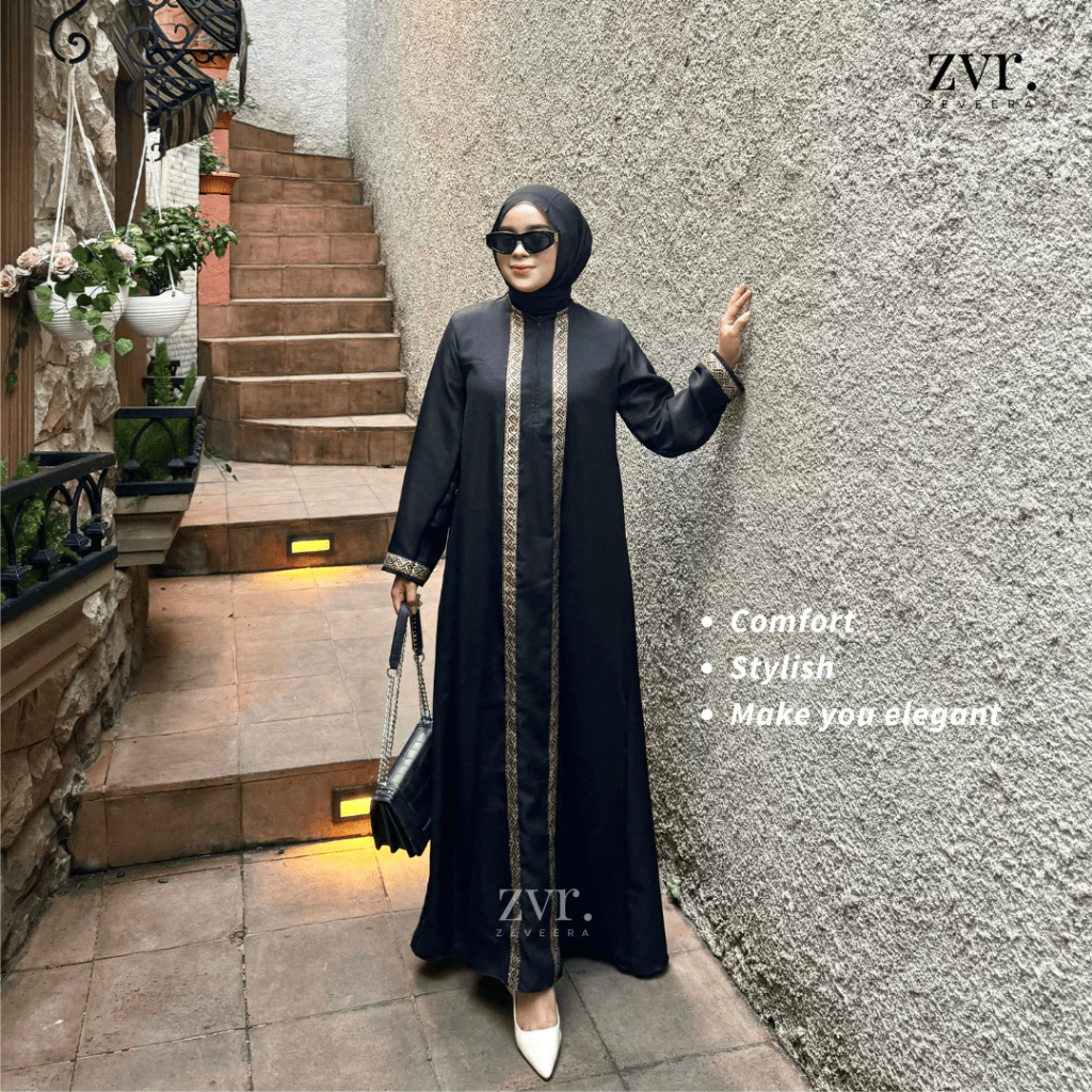 Tampilan keseluruhan Zeveera Medina Abaya Black