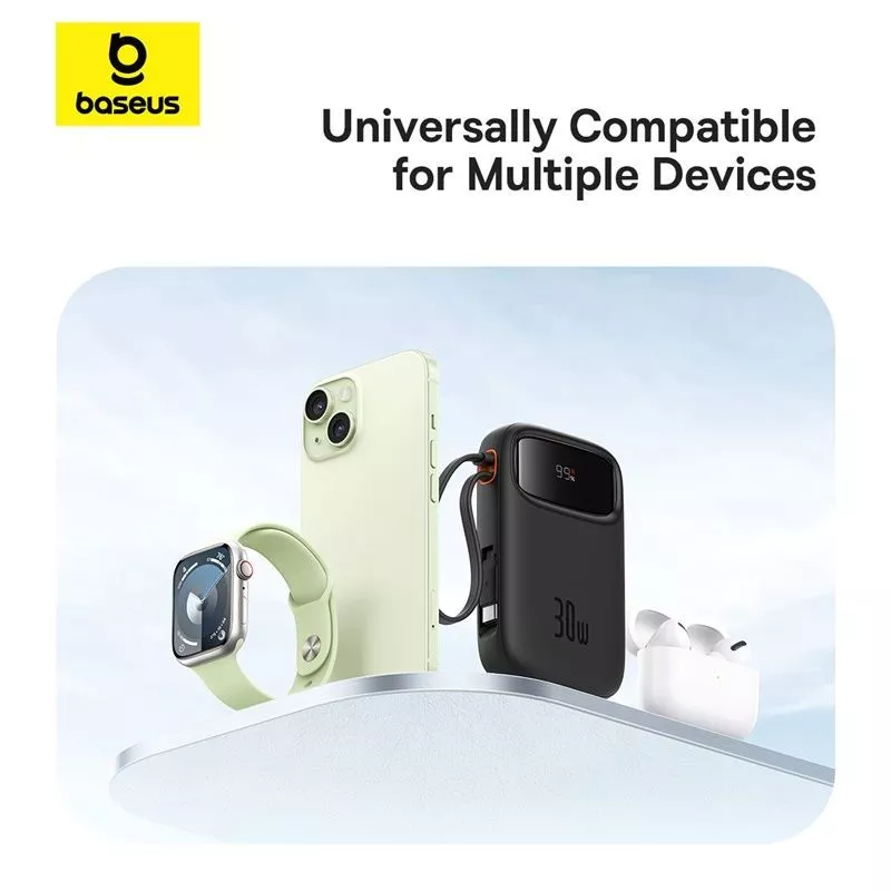 Baseus Power Bank Qpow2 30W 10000mAh With Dual Cable Type C Fast Charging PD 3.0