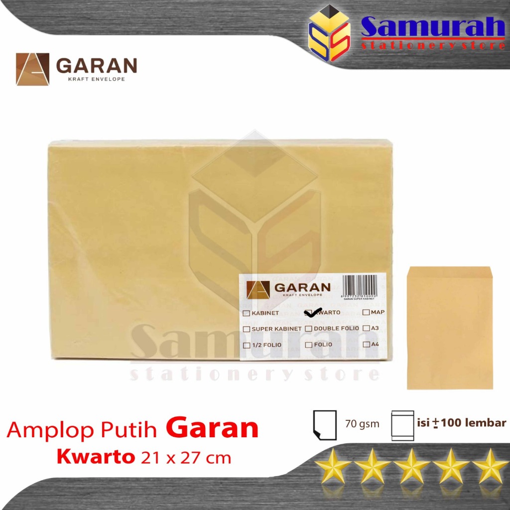 Jual Amplop Kertas Coklat GARAN Ukuran Kwarto 21 x 27 cm / Amplop ...
