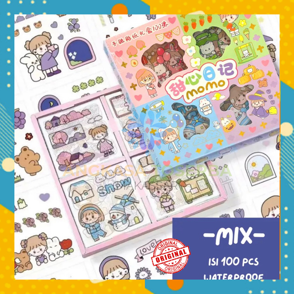 Jual Sticker MOMO Isi 100 Lembar Box Stiker Kartun Korea Lucu Dekorasi ...