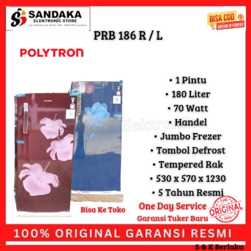 Jual kulkas 1 pintu Polytron 180liter PRB 186 garansi resmi promo ...