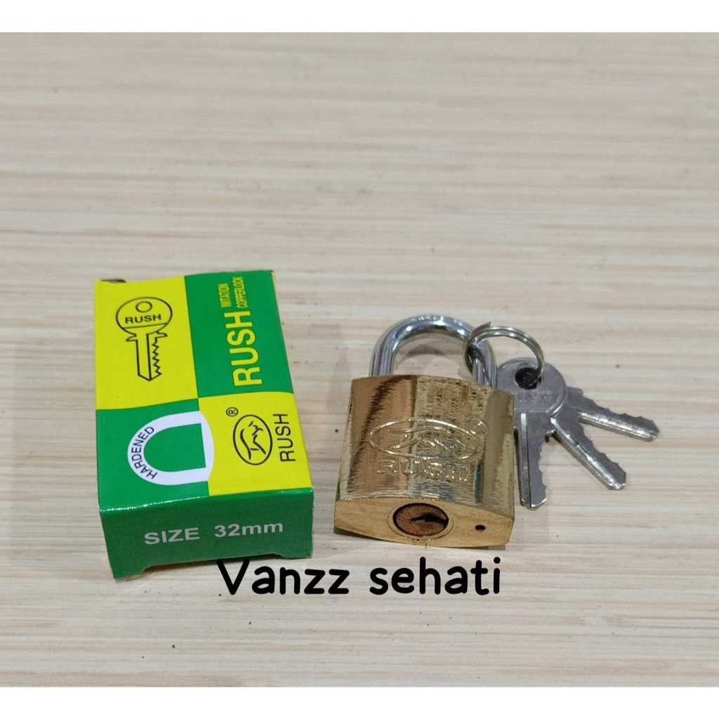 Jual (1pcs) gembok rush kuningan kilat 32mm /Gembok kuning kilat 32mm ...
