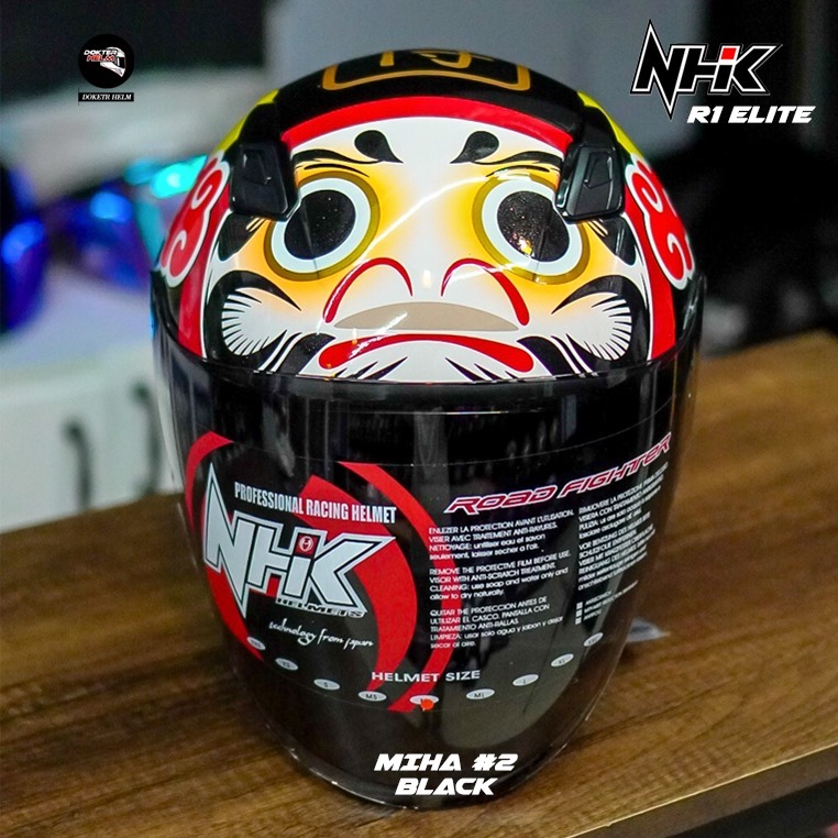 Jual NHK R1 ELITE MOTIF MIHA #2 BLACK ORIGINAL | HELM MOTOR HALF FACE R ...