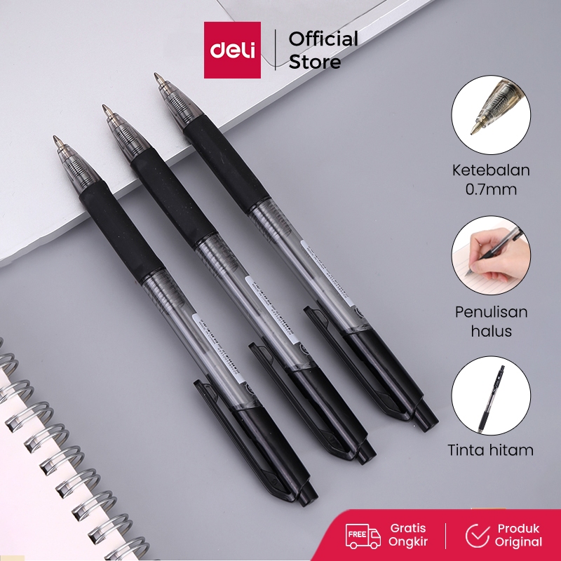 Deli Pulpen Ball pen Cetek halus - Warna Hitam 0.7mm EQ02320