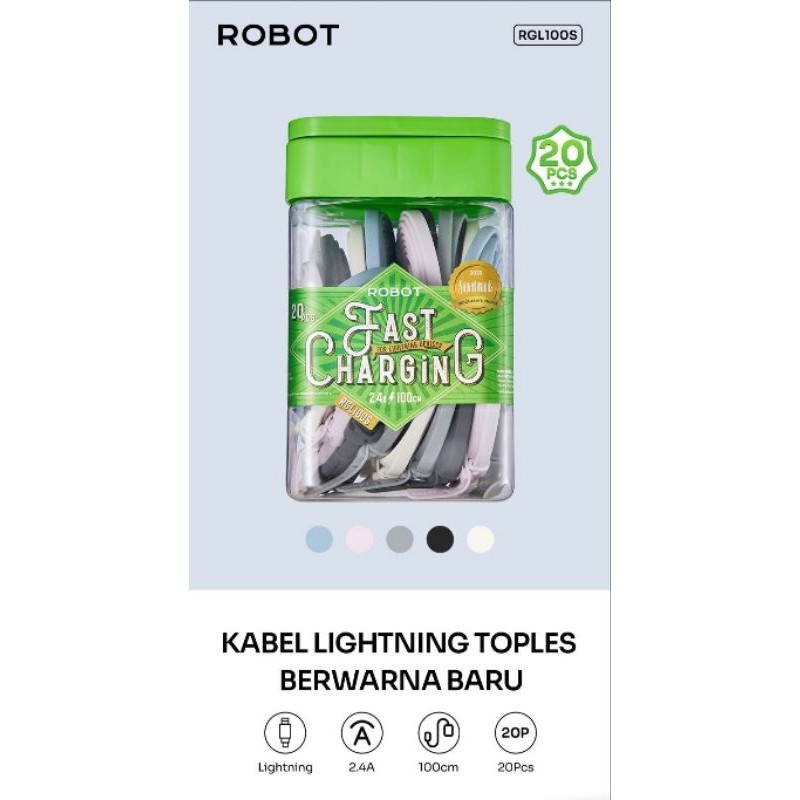 Jual Kabel Data ROBOT RGL100 Lightning Iphone (1 toples isi 20 pcs ...