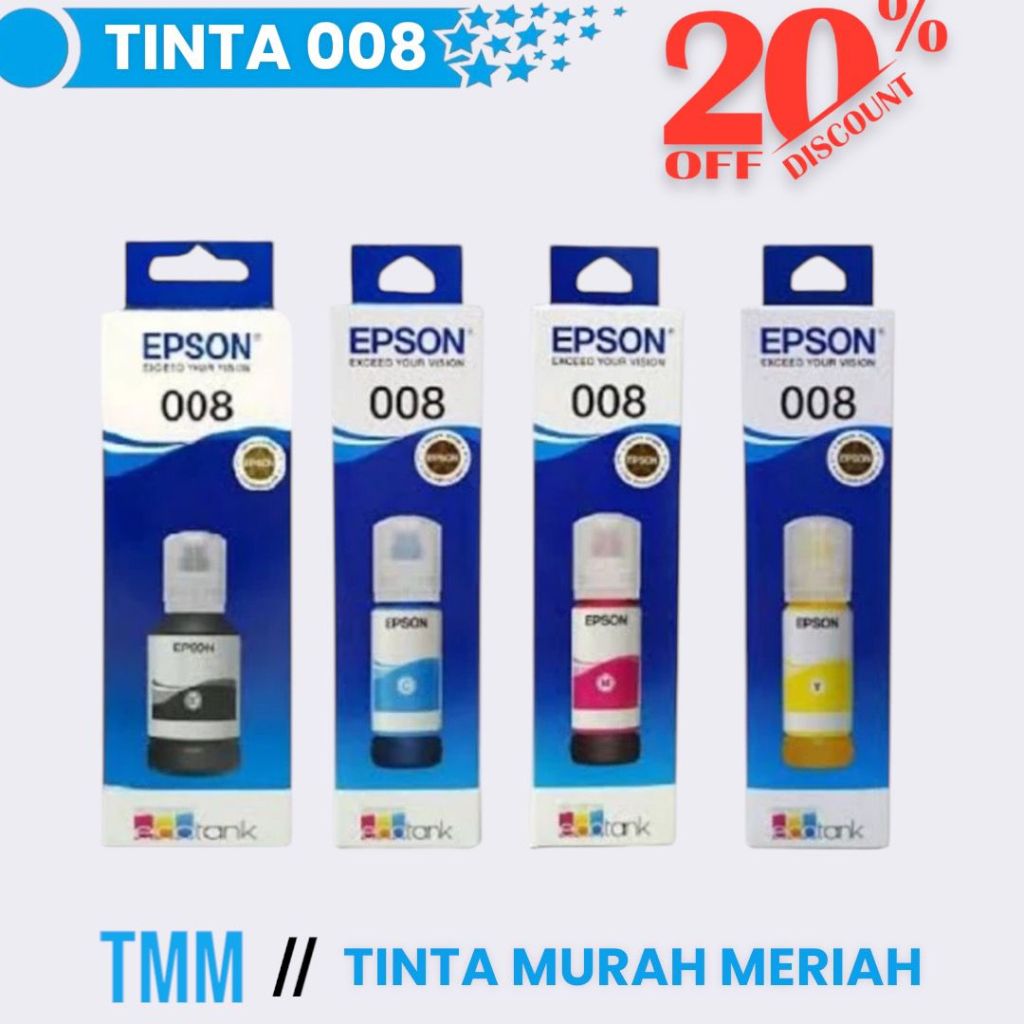 Jual TINTA EPSON 008 ( C M Y K ) FOR ORIGINAL 100% | Shopee Indonesia