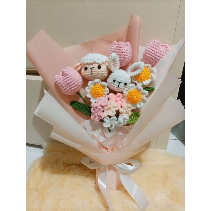 Jual Buket Bunga Rajut Tema Kelinci Mix Tulip Pink Blossom | Shopee ...