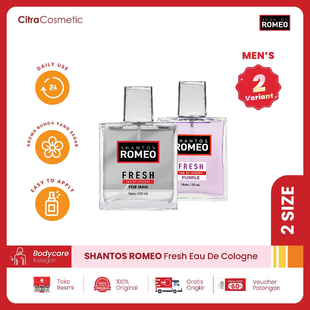 Jual Shantos Romeo Fresh Eau De Cologne 50 Ml | 100 Ml | Shopee Indonesia