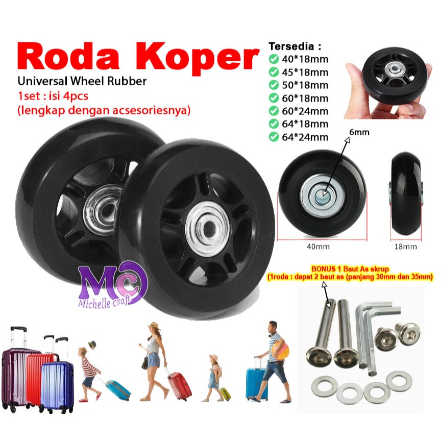 Jual Roda Koper 4pcs Universal Wheel Replacement Pengganti Rubber/karet ...
