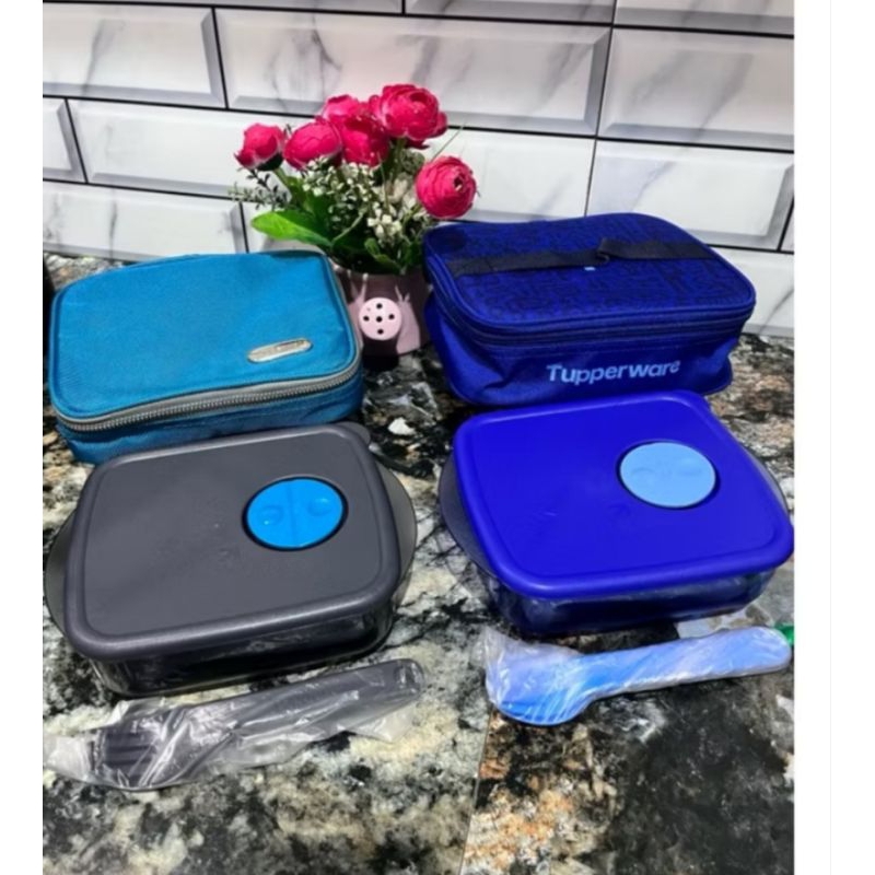 Jual wadah makan extreme meal box tupperware hitam 600 ml with tas ...