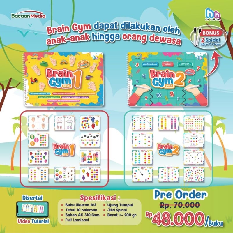 Jual BRAIN GYM BOOK 1 & 2 dan coding belajar membaca menulis mendengar ...