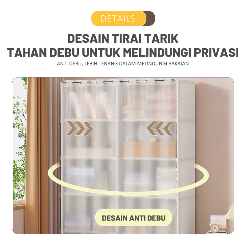Jual COD Lemari Pakaian Sederhana Storage Rack Wardrobe Dengan Tirai ...