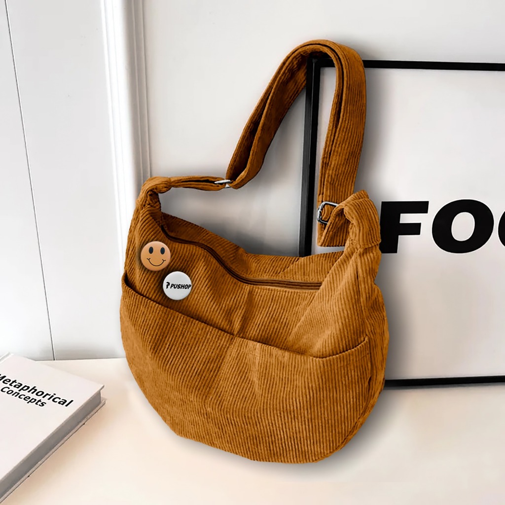 Pushop Tas Selempang Corduroy Pria Wanita Aster - Slingbag Uniseks 2 Pin Bros Sl - foto 3