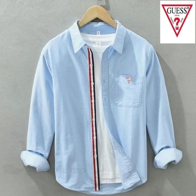 Jual kemeja polos lengan panjang pria terbaru guess's premium//kemeja ...
