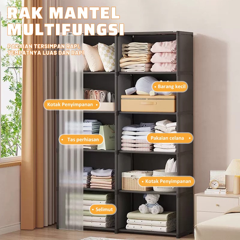 Jual COD Lemari Pakaian Sederhana Storage Rack Wardrobe Dengan Tirai ...