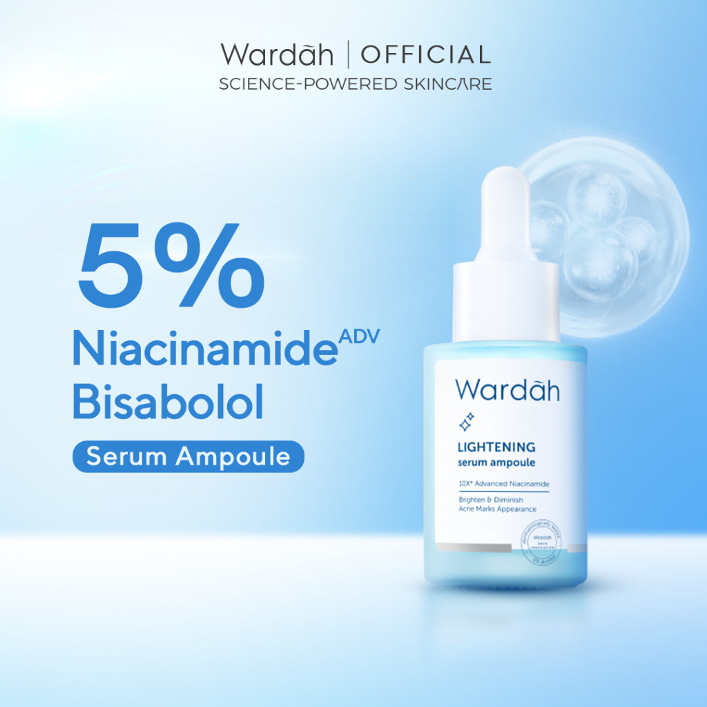 Wardah Lightening 5% Niacinamide Serum Ampoule - Dengan 10X Advanced Niacinamide + Bisabolol dan 0% Alkohol - Mencerahkan Kulit Kusam, Bekas Jerawat, Belang Tidak Merata, Mencegah Hiperpigmentasi - Bright, Glow, White - Semua Jenis Kulit