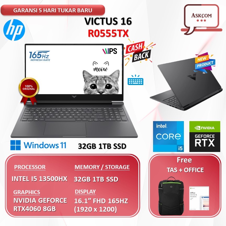 Jual HP Victus 16 I5 13500HX RTX4060 8GB | 32GB 1TB SSD W11 OHS21 16 ...