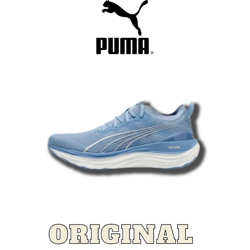 Sepatu Puma Forever Run Nitro Knit Blue Silver Mist Men's ( 379139 11 )  Original