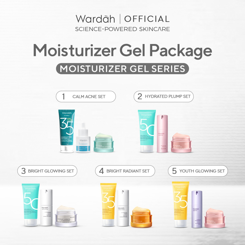 Paket Wardah Isi 3 Gel Moisturizer + Serum + UV Shield (Tranexamic, VIt C, Cica, Hyaluron)