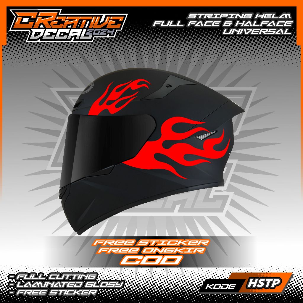 Jual STIKER STRIPING HELM UNIVERSAL FULLFACE/HALF FACE MOTIF FLAME API ...