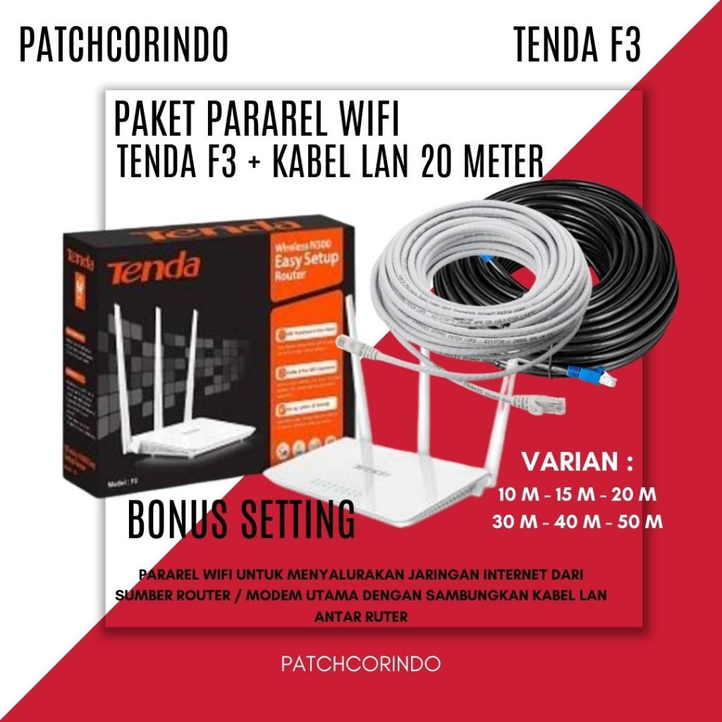 Jual ROUTER TENDA F3 + KABEL LAN 20M FULL SETTING | Shopee Indonesia
