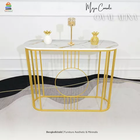 Meja Console Aesthetic Meja Hias Minimalis - MEJA ALINA - Konsol Foyer Oval Multiplek Marmer