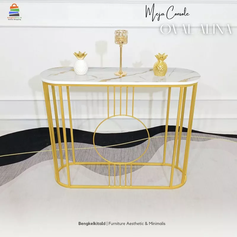 Meja Console Aesthetic Meja Hias Minimalis - MEJA ALINA - Konsol Foyer Oval Multiplek Marmer