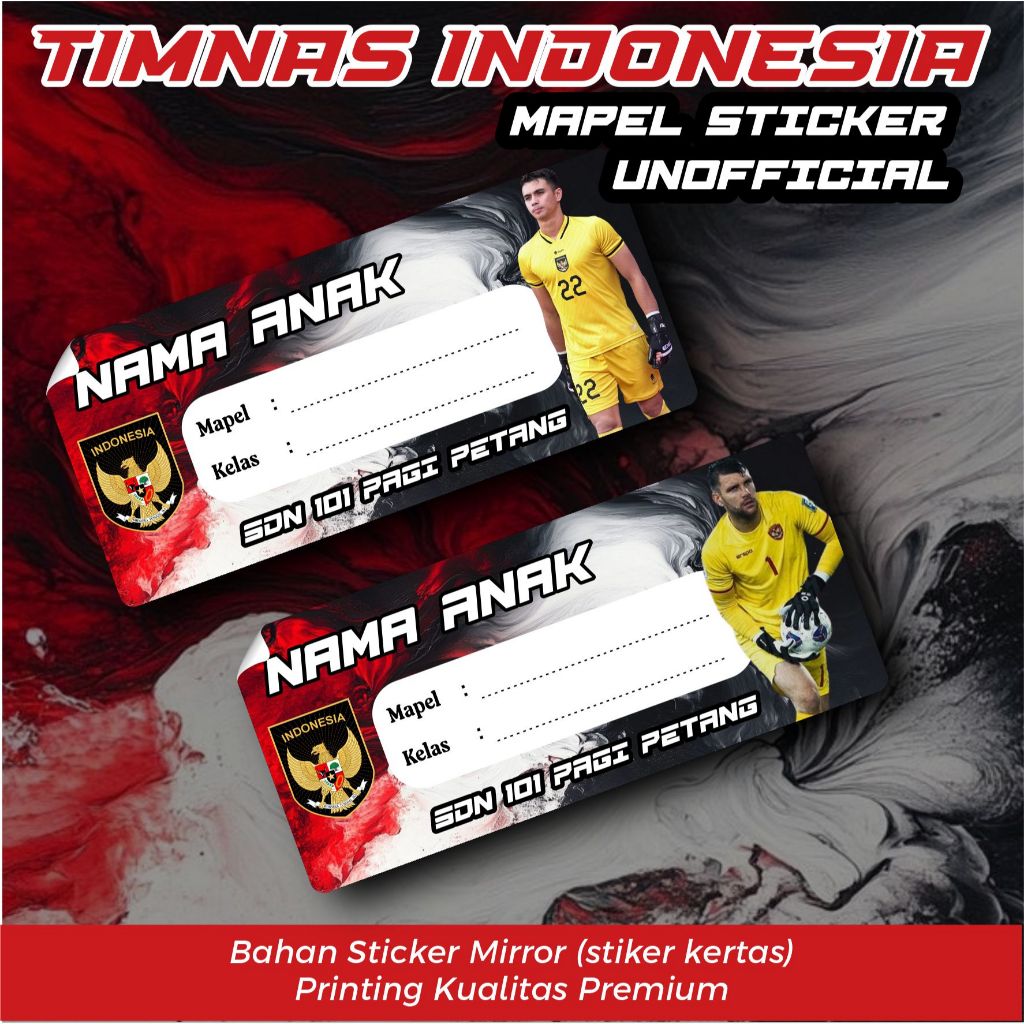 Jual STICKER NAMA MAPEL SEKOLAH 35 PCS TIMNAS INDONESIA SENIOR EDISI ...