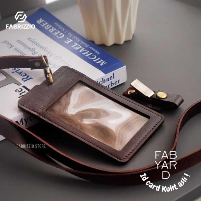 Jual id card nametag dan lanyard kulit sapi asli-Clip On | Shopee Indonesia
