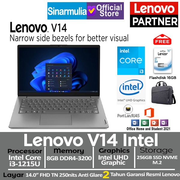 Jual Laptop Lenovo V14 i3-1215U 256GB SSD 8GB Win11+OHS | Shopee Indonesia