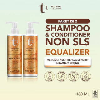 PAKET ISI 2 Makarizo T1 Techno Nature Equalizer Shampoo & Conditioner 180 mL - Shampo Conditioner Non SLS