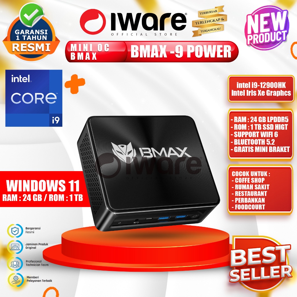 Jual Iware Mini PC BMAX B9 POWER Intel Core i9 12900H 24GB/1TB NVMe ...