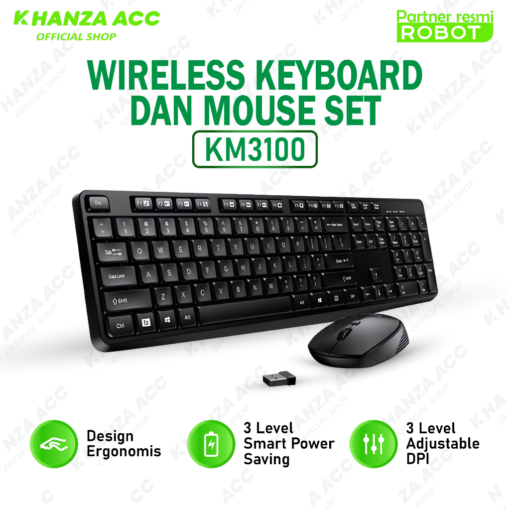 KHANZAACC ROBOT KM3100 Wireless Keyboard dan Mouse Set Portable Mini Original