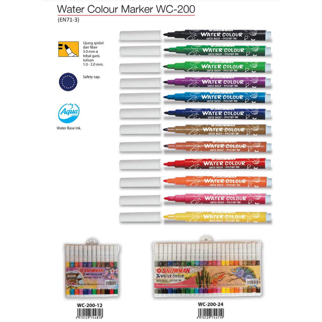 Jual Spidol Watercolor Snowman 12 Warna WC200 | Shopee Indonesia