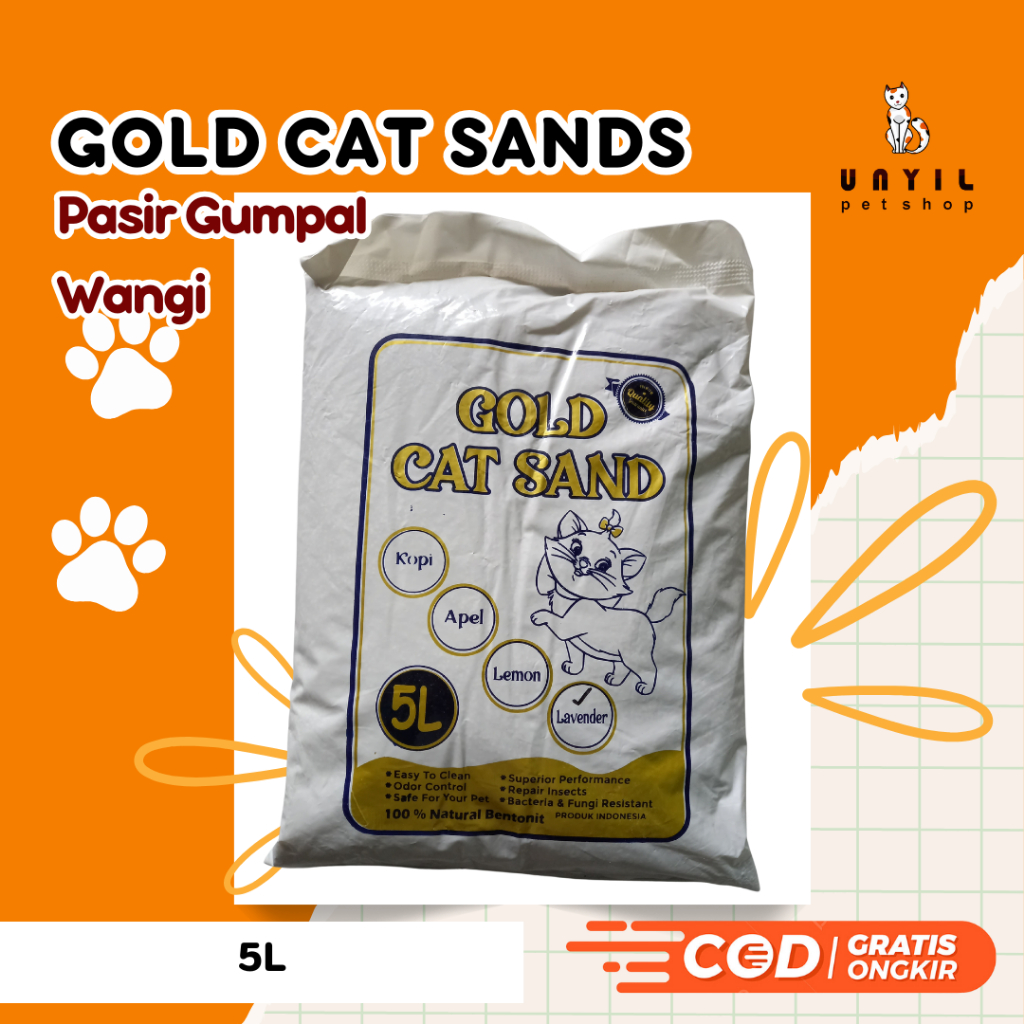 Jual Pasir Kucing Gumpal Wangi Lokal Merek GOLD CAT SANDS Kemasan 5L ...