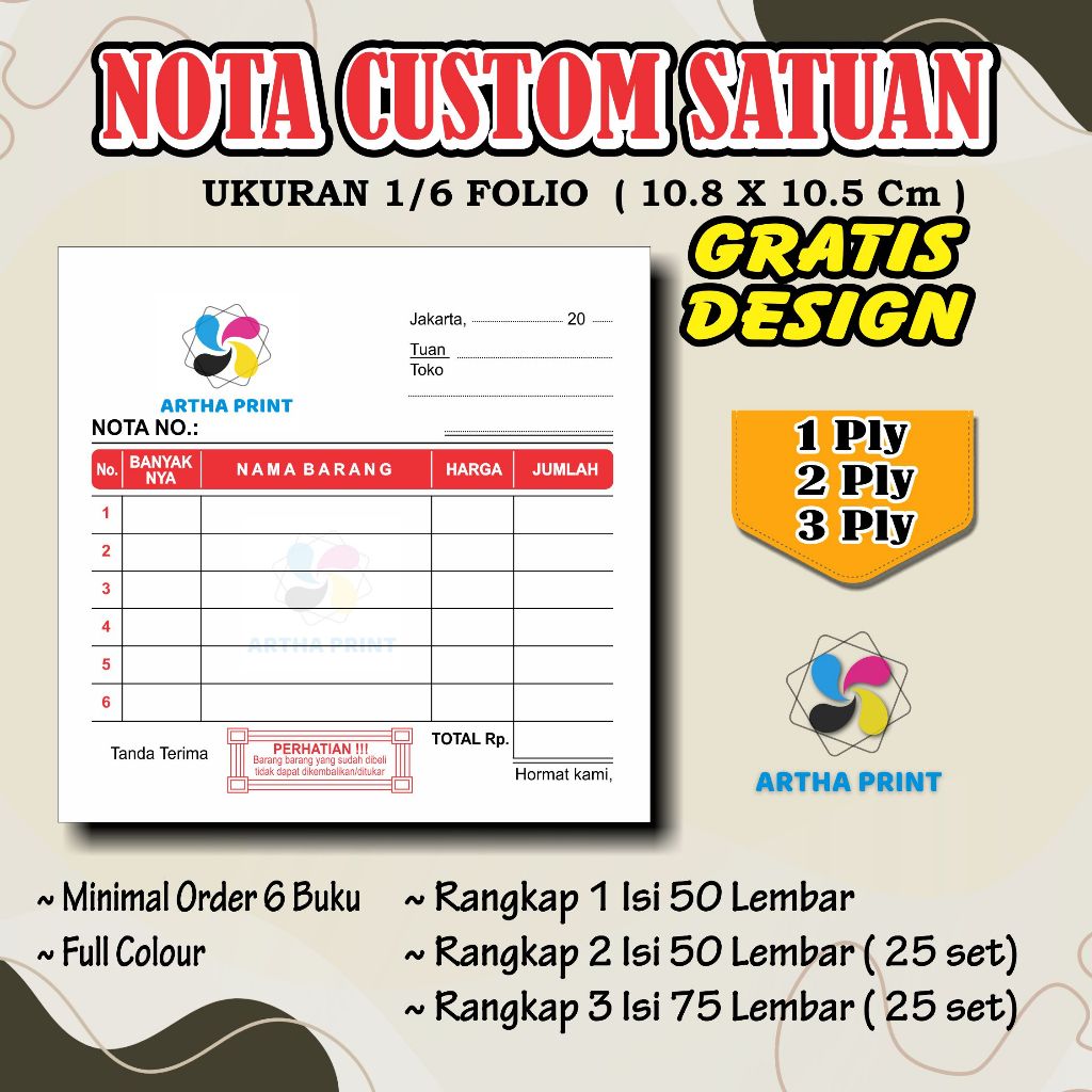 Jual Nota 1/6 Folio 1ply 2 ply 3 ply nota custom request nama toko ...