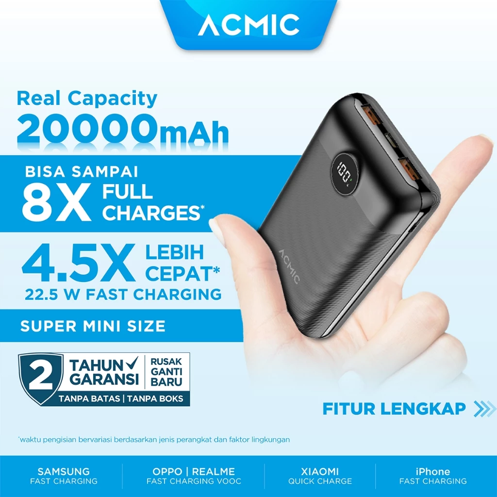 ACMIC DIGIMAX 20000mAh Powerbank Mini 22.5W Fast Charging Type C Black