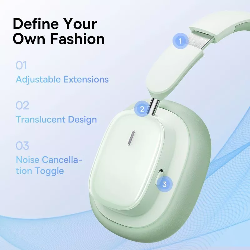Baseus Headphone H1i ANC Hi-Res Noise-Cancellation Wireless Super Bass Bantalan Lembut