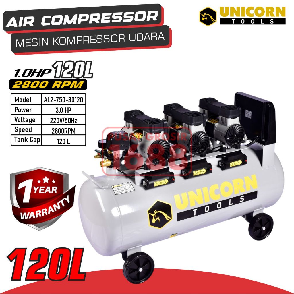 Jual Kompresor Udara Angin Tanpa Oli 120 Liter 120L Air Compressor ...