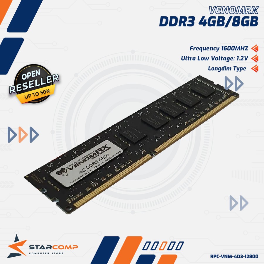 Jual RAM VENOMRX DDR3 4GB / 8GB Memory Long Dimm 1600 PC12800 Venom RX ...